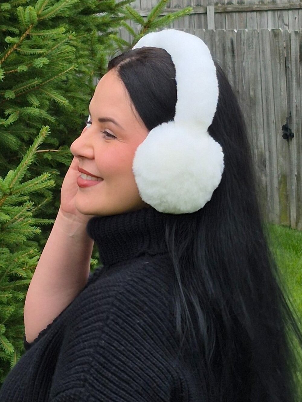 White Real Rabbit Fur Winter Luxury Earmuffs, Full Fur Women's Plush Earmuffs